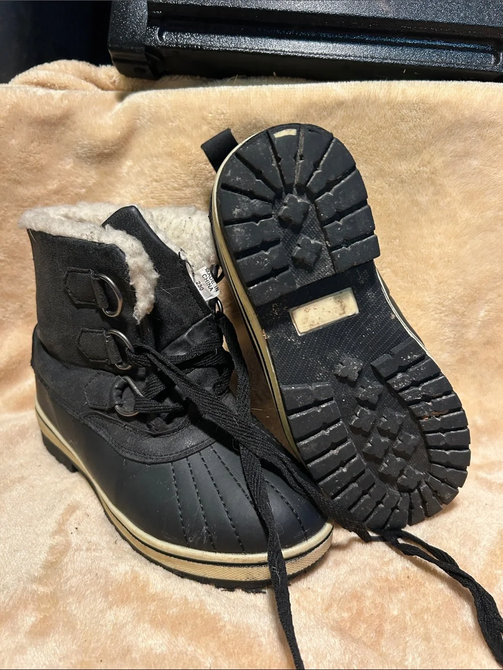 Black and Cream Winter Snow Boots